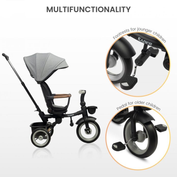 Tricicleta pentru copii Toyz Saber Grey, pliabila, multifunctionala cu spatar reglabil si pozitie de somn, copertina si maner parinte cu inaltime reglabila, pana la 25 kg Tricicleta pentru copii Toyz Saber Grey, pliabila, multifunctionala cu spatar reglabil si pozitie de somn, copertina si maner parinte cu inaltime reglabila, pana la 25 kg