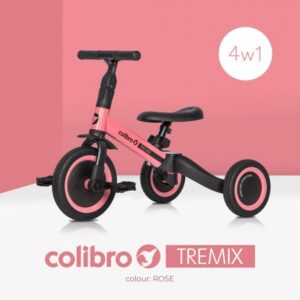 Tricicleta pentru copii Colibro Tremix Rose transformabila, 4 in 1, Ride On cu scaun reglabil, roti din cauciuc pana la 25 kg Tricicleta pentru copii Colibro Tremix Rose transformabila, 4 in 1, Ride On cu scaun reglabil, roti din cauciuc pana la 25 kg
