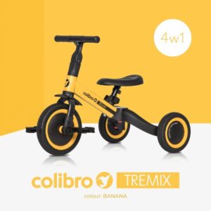 Tricicleta pentru copii Colibro Tremix banana Ride On transformabila 4 in 1, cu scaun reglabil, roti din cauciuc pana la 25 kg Tricicleta pentru copii Colibro Tremix banana Ride On transformabila 4 in 1, cu scaun reglabil, roti din cauciuc pana la 25 kg