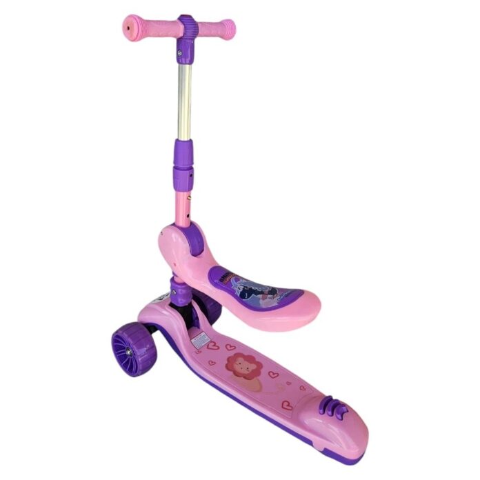 Trotineta pentru copii Novokids Mini Scooter 8130 RozMov 2 in 1, cu roti luminoase din silicon, melodii, 3 roti, pliabila, maner reglabil, greutate suportata 50 kg