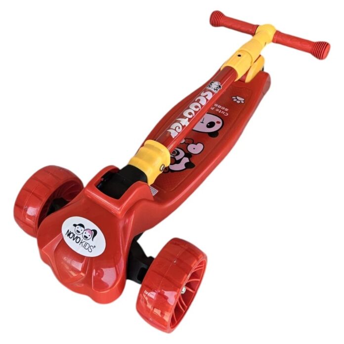 Trotineta pentru copii Novokids Mini Scooter 8020 Albastru cu roti luminoase din silicon, melodii si lumini, 3 roti, pliabila, maner reglabil pe inaltime, greutate suportata 50 kg