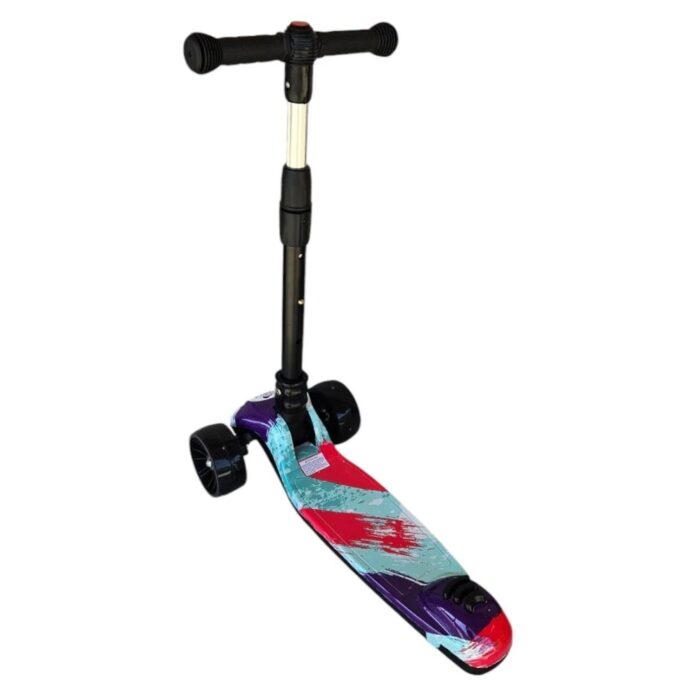 Trotineta pentru copii Novokids Mini Scooter 8150 Multicolor cu roti luminoase din silicon, melodii si lumini, 3 roti, pliabila, maner reglabil pe inaltime, greutate suportata 50 kg