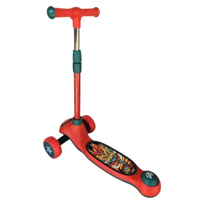 Trotineta pentru copii Novokids Mini Scooter 9080 Albastru cu roti luminoase din silicon, melodii si lumini, 3 roti, pliabila, maner reglabil pe inaltime, greutate suportata 50 kg