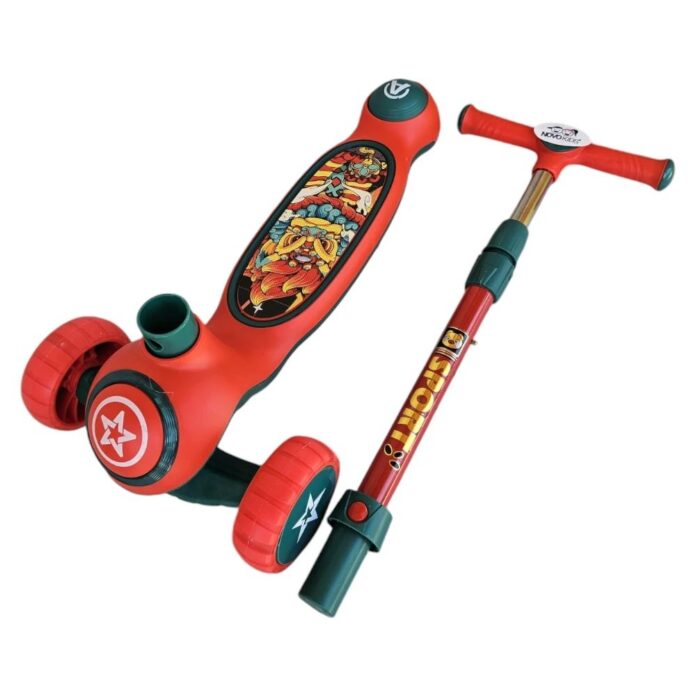Trotineta pentru copii Novokids Mini Scooter 9080 Albastru cu roti luminoase din silicon, melodii si lumini, 3 roti, pliabila, maner reglabil pe inaltime, greutate suportata 50 kg