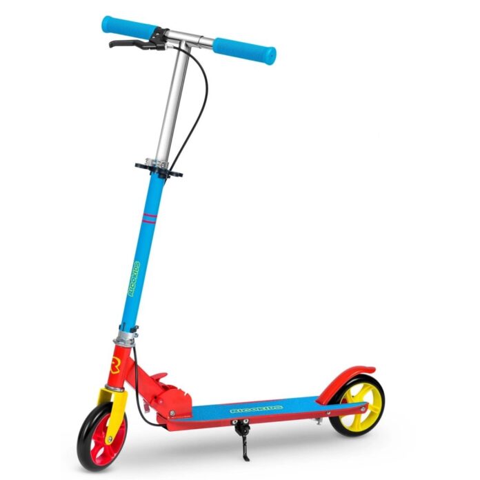 Trotineta pentru copii Ricokids Kodi AlbastruRosu pliabila, inaltime ghidon reglabila, platforma antiderapanta, roti din PU rezistente, rulmenti ABEC-7, 2 frane de mana si picior, manere ergonomice pliabile si cric