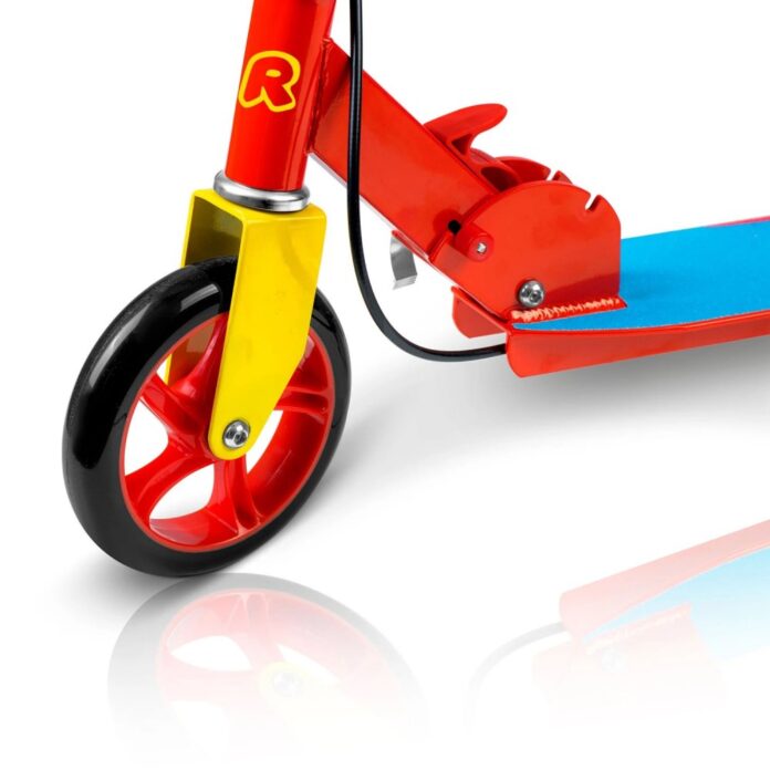 Trotineta pentru copii Ricokids Kodi AlbastruRosu pliabila, inaltime ghidon reglabila, platforma antiderapanta, roti din PU rezistente, rulmenti ABEC-7, 2 frane de mana si picior, manere ergonomice pliabile si cric