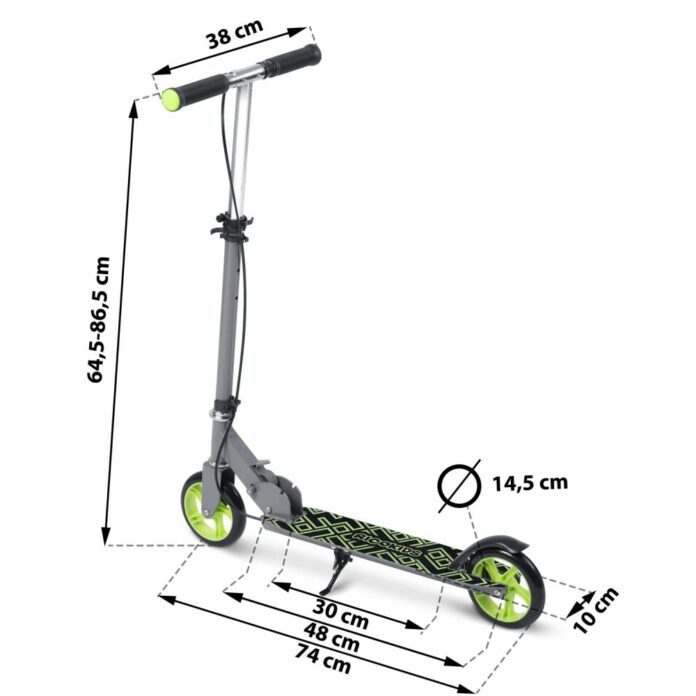 Trotineta pentru copii Ricokids Kodi NegruVerde pliabila, inaltime ghidon reglabila, platforma antiderapanta, roti din PU rezistente, rulmenti ABEC-7, 2 frane de mana si picior, manere ergonomice pliabile si cric Trotineta pentru copii Ricokids Kodi NegruVerde pliabila, inaltime ghidon reglabila, platforma antiderapanta, roti din PU rezistente, rulmenti ABEC-7, 2 frane de mana si picior, manere ergonomice pliabile si cric