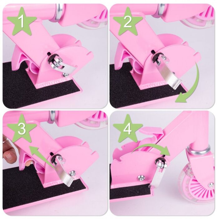 Trotineta pliabila si reglabila pentru copii Malplay Pink, cu lumini LED