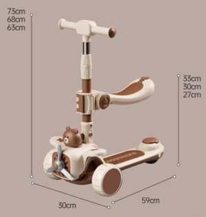 Trotineta 3 in 1 pentru copii, Nichiduta, pliabila, cu ghidon reglabil, manerele ergonomice, muzica, roti silentioase din PU cu lumini LED, echipata cu scaunel si maner parental, dimensiune 59 x 30 x 73cm, Curry Bear Trotineta 3 in 1 pentru copii, Nichiduta, pliabila, cu ghidon reglabil, manerele ergonomice, muzica, roti silentioase din PU cu lumini LED, echipata cu scaunel si maner parental, dimensiune 59 x 30 x 73cm, Curry Bear