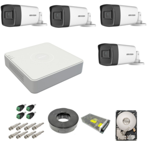Kit complet 4 camere supraveghere exterior 5MP TurboHD Hikvision IR 40M DVR 4 canale sursa alimentare accesorii hard 1TB Kit complet 4 camere supraveghere exterior 5MP TurboHD Hikvision IR 40M DVR 4 canale sursa alimentare accesorii hard 1TB