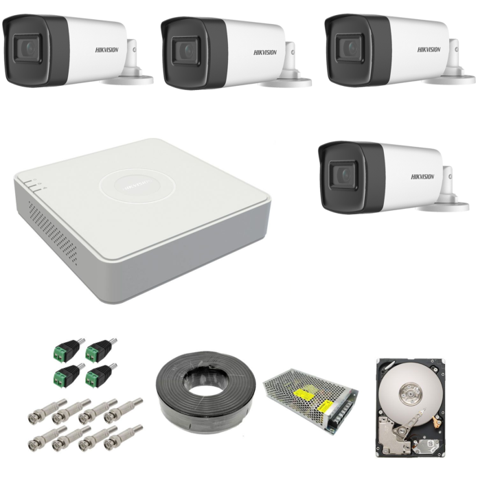 Kit complet 4 camere supraveghere exterior 5MP TurboHD Hikvision IR 40M DVR 4 canale sursa alimentare accesorii hard 1TB Kit complet 4 camere supraveghere exterior 5MP TurboHD Hikvision IR 40M DVR 4 canale sursa alimentare accesorii hard 1TB