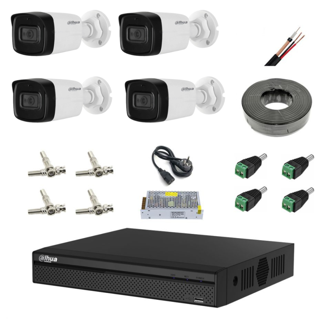 Kit supraveghere 4 camere 8MP 4K cu IR 80m, microfon, DVR Dahua , accesorii incluse Kit supraveghere 4 camere 8MP 4K cu IR 80m, microfon, DVR Dahua , accesorii incluse