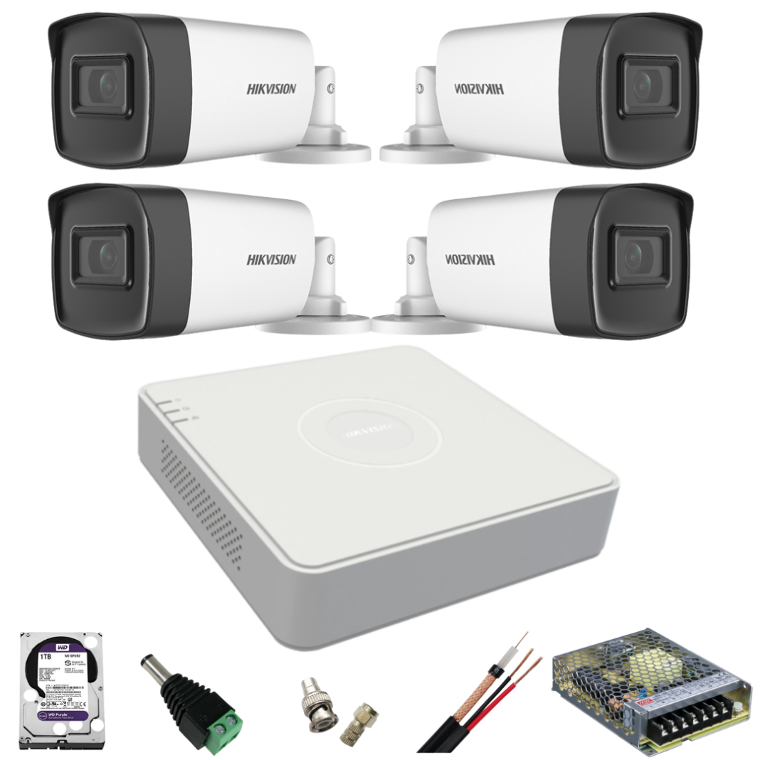 Kit de supraveghere Hikvision cu 4 camere de 2 Megapixeli, Infrarosu 40M, DVR cu 4 canale și accesorii incluse Kit de supraveghere Hikvision cu 4 camere de 2 Megapixeli, Infrarosu 40M, DVR cu 4 canale și accesorii incluse
