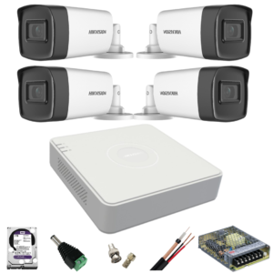 Kit de supraveghere Hikvision cu 4 camere de 2 Megapixeli, Infrarosu 40M, DVR cu 4 canale și accesorii incluse Kit de supraveghere Hikvision cu 4 camere de 2 Megapixeli, Infrarosu 40M, DVR cu 4 canale și accesorii incluse