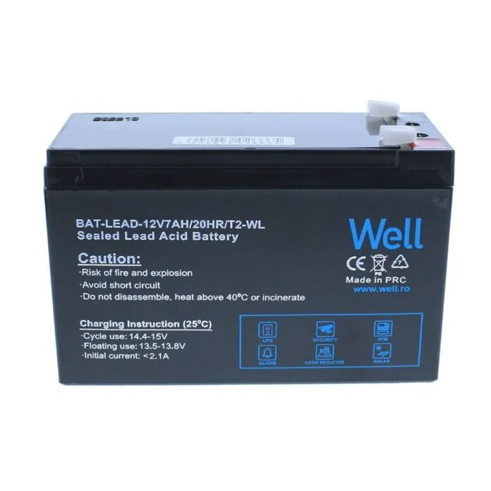 Acumulator pentru sisteme alarma WELL, 12 V, 7 Ah, T2 Acumulator pentru sisteme alarma WELL, 12 V, 7 Ah, T2