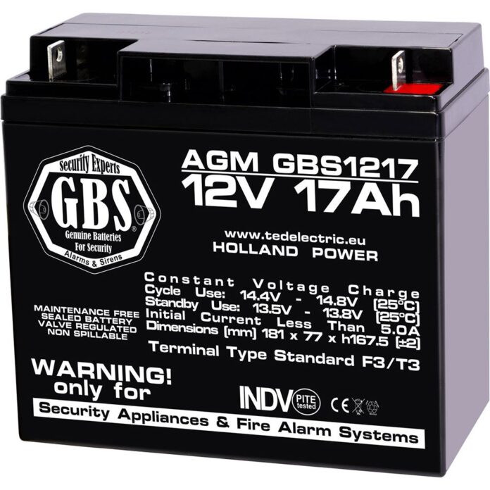 Acumulator pentru sisteme de alarma AGM TED GBS GBS002679, 12 V, 17 Ah, F3 Acumulator pentru sisteme de alarma AGM TED GBS GBS002679, 12 V, 17 Ah, F3