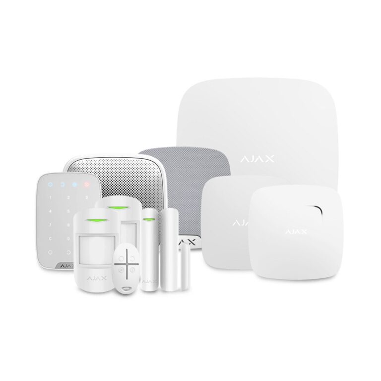 Sistem de alarma wireless Ajax Full Security, 12 m, 15 taste, 88 grade, pet immunity, 868 MHz, 4 butoane, buton de panica, 105 / 113 dB, fotoelectric, termocuplu
