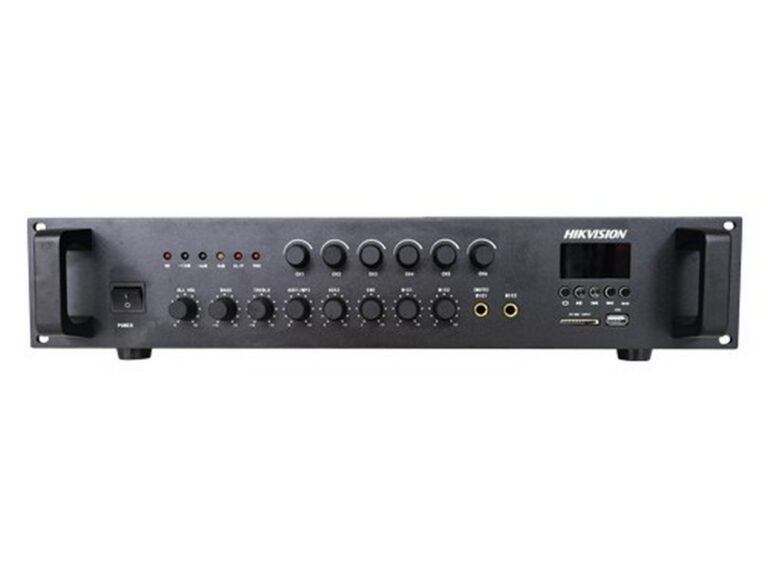 Amplificator analog Hikvision DS-QAE0A120G1-VB6, 6 zone, 120W, 2x AUX, 2x Mic, Bluetooth, USB