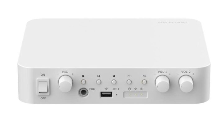 Amplificator cu mixer IP Hikvision DS-QAE1A80G1-VB, 2 zone, 80W, USB/Bluetooth/RCA, intrare microfon, Alarma