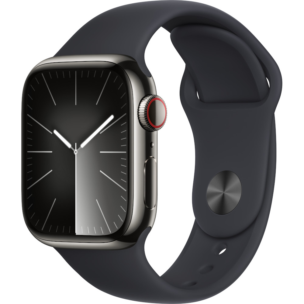 Apple Watch S9, Cellular, 41mm, Graphite Stainless Steel Case, Midnight Sport Band, S/M Apple Watch S9, Cellular, 41mm, Graphite Stainless Steel Case, Midnight Sport Band, S/M