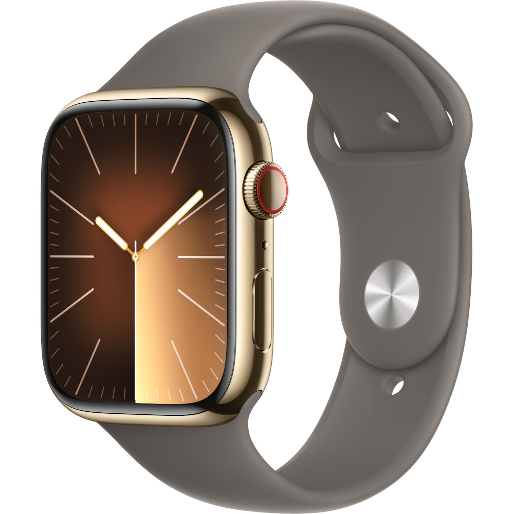 Apple Watch S9, Cellular, 45mm, Gold Stainless Steel Case, Clay Sport Band, M/L Apple Watch S9, Cellular, 45mm, Gold Stainless Steel Case, Clay Sport Band, M/L