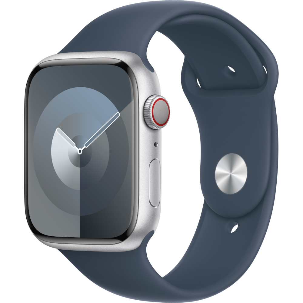 Apple Watch S9, Cellular, 45mm, Silver Aluminium Case, Storm Blue Sport Band, S/M Apple Watch S9, Cellular, 45mm, Silver Aluminium Case, Storm Blue Sport Band, S/M