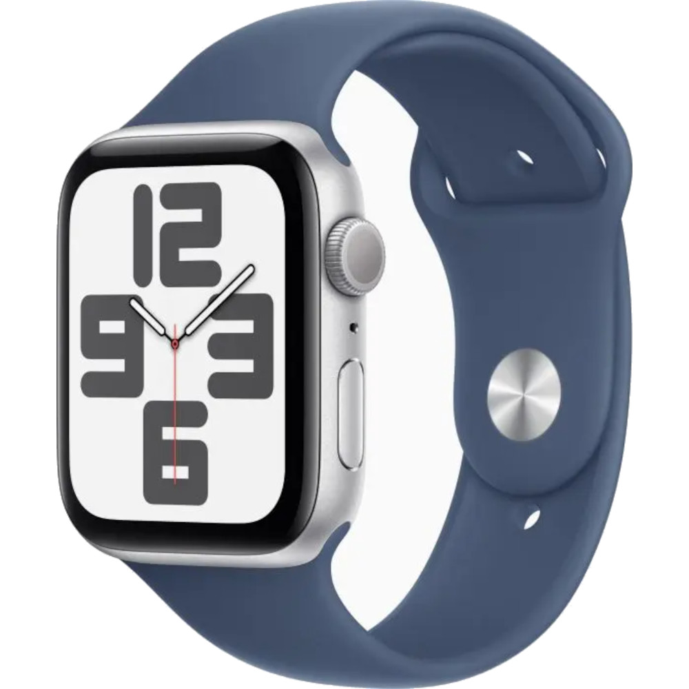 Apple Watch SE2 2024, GPS, 44mm, Silver Aluminium Case, Denim Sport Band, Marime M/L Apple Watch SE2 2024, GPS, 44mm, Silver Aluminium Case, Denim Sport Band, Marime M/L