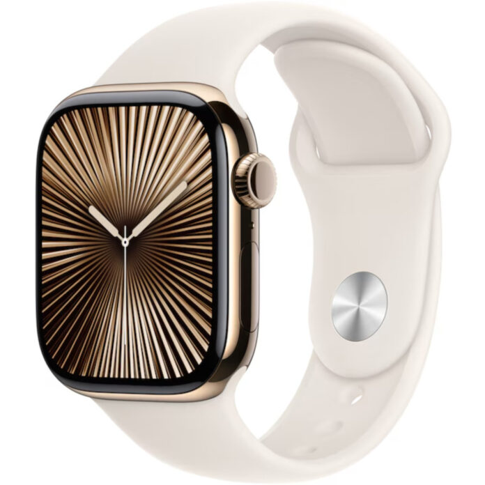 Apple Watch Seria 10, GPS + Cellular, 42 mm, Gold Titanium Case, Starlight Sport Band, M/L Apple Watch Seria 10, GPS + Cellular, 42 mm, Gold Titanium Case, Starlight Sport Band, M/L