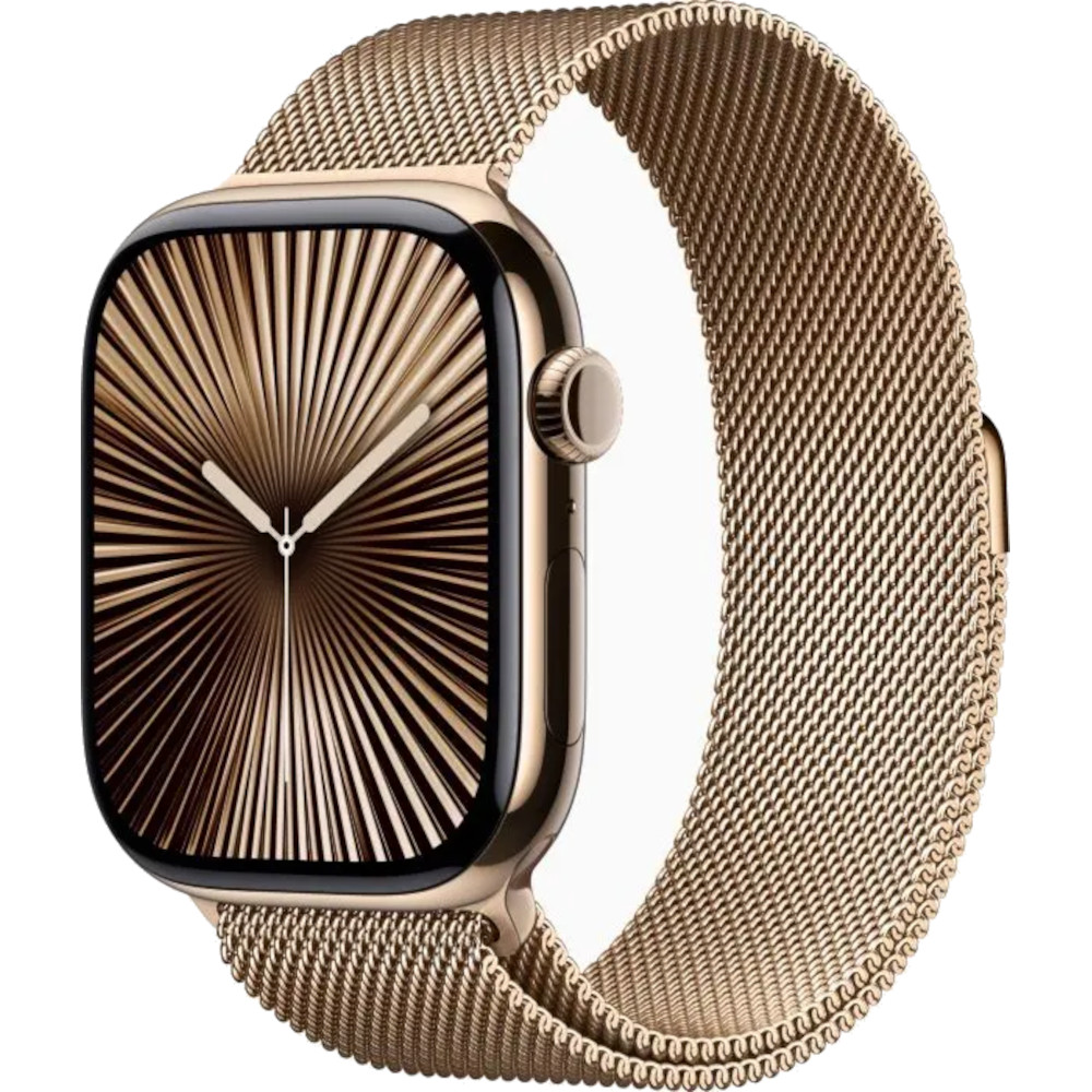 Apple Watch Seria 10, GPS + Cellular, 42 mm, Gold Titanium Case, Gold Milanese Loop Apple Watch Seria 10, GPS + Cellular, 42 mm, Gold Titanium Case, Gold Milanese Loop