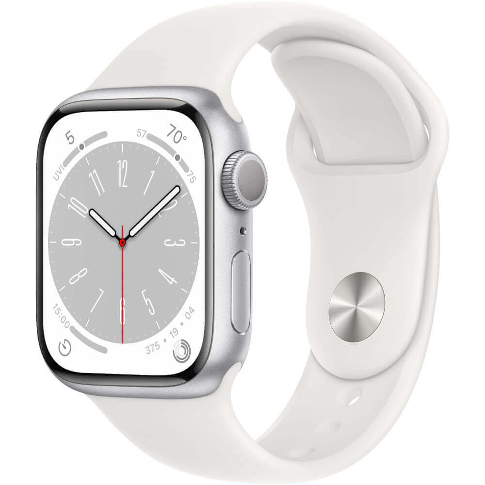 Apple Watch Series 8 GPS, 41mm, Silver Aluminium Case, White Sport Band Apple Watch Series 8 GPS, 41mm, Silver Aluminium Case, White Sport Band