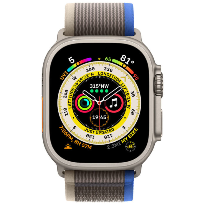 Apple Watch Ultra, GPS, Cellular, 49mm, Titanium Case, Blue/Gray Trail Loop, M/L Apple Watch Ultra, GPS, Cellular, 49mm, Titanium Case, Blue/Gray Trail Loop, M/L