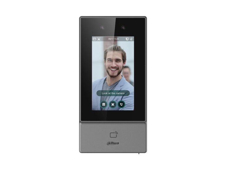 Control acces cu recunoastere faciala Dahua ASI6213S-PW, ecran 4.3 inch, 2MP, Wi-Fi, Mifare 13.56Mhz, RS 485, Wiegand, PoE, IP65, gestionare pontaj, apeluri video