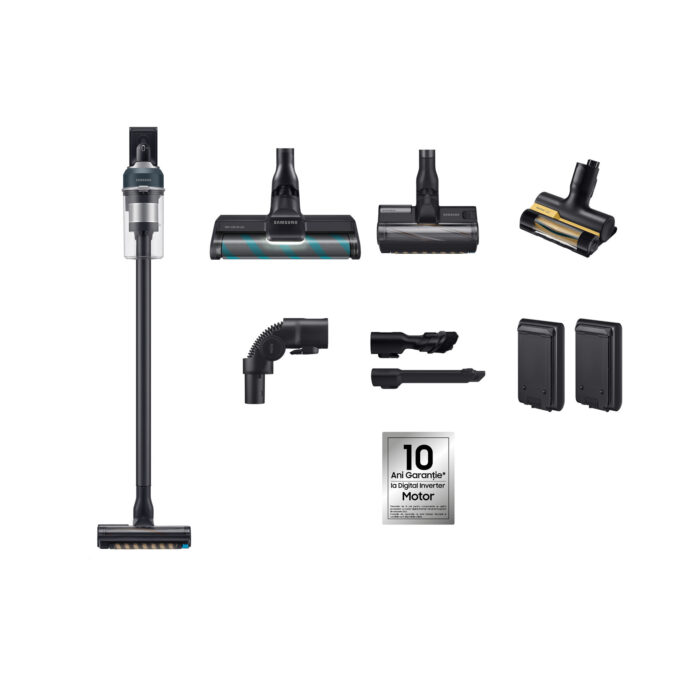 Aspirator vertical Samsung Jet 85 Complete Extra VS20C8534TB/GE, 580 W, Motor Digital Inverter, Perie Jet Dual, Autonomie 120 minute, Negru/Albastru Aspirator vertical Samsung Jet 85 Complete Extra VS20C8534TB/GE, 580 W, Motor Digital Inverter, Perie Jet Dual, Autonomie 120 minute, Negru/Albastru