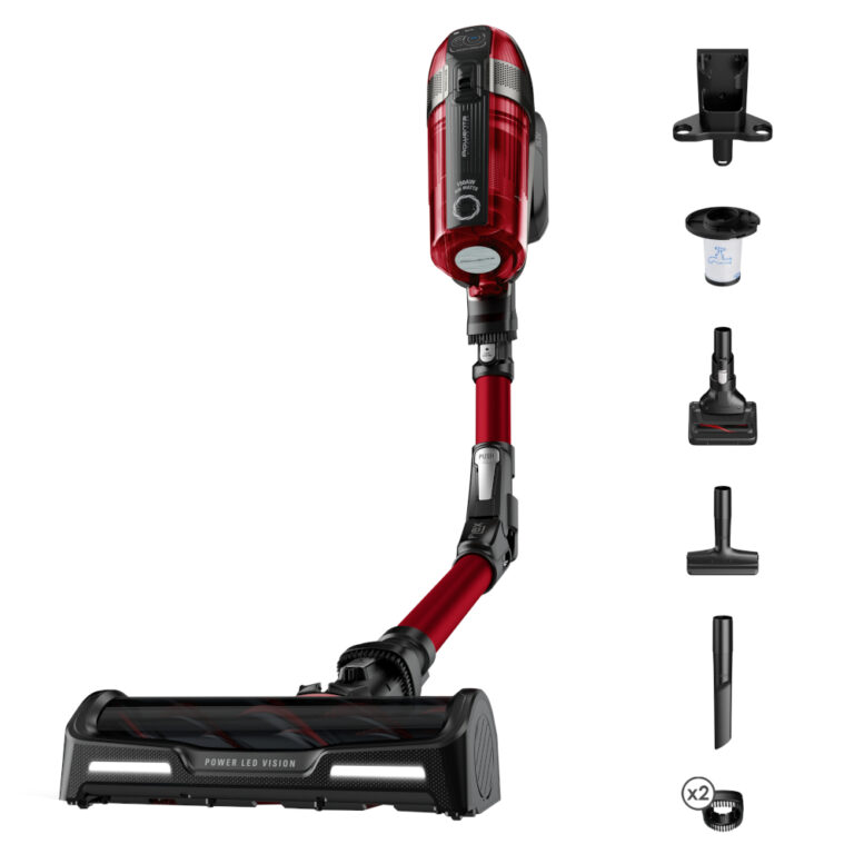 Aspirator vertical Rowenta X-Force 12.60 Flex RH98A9WO, 320 W, 0.9 l, Functie Boost, Autonomie 45 minute, Rosu/Negru