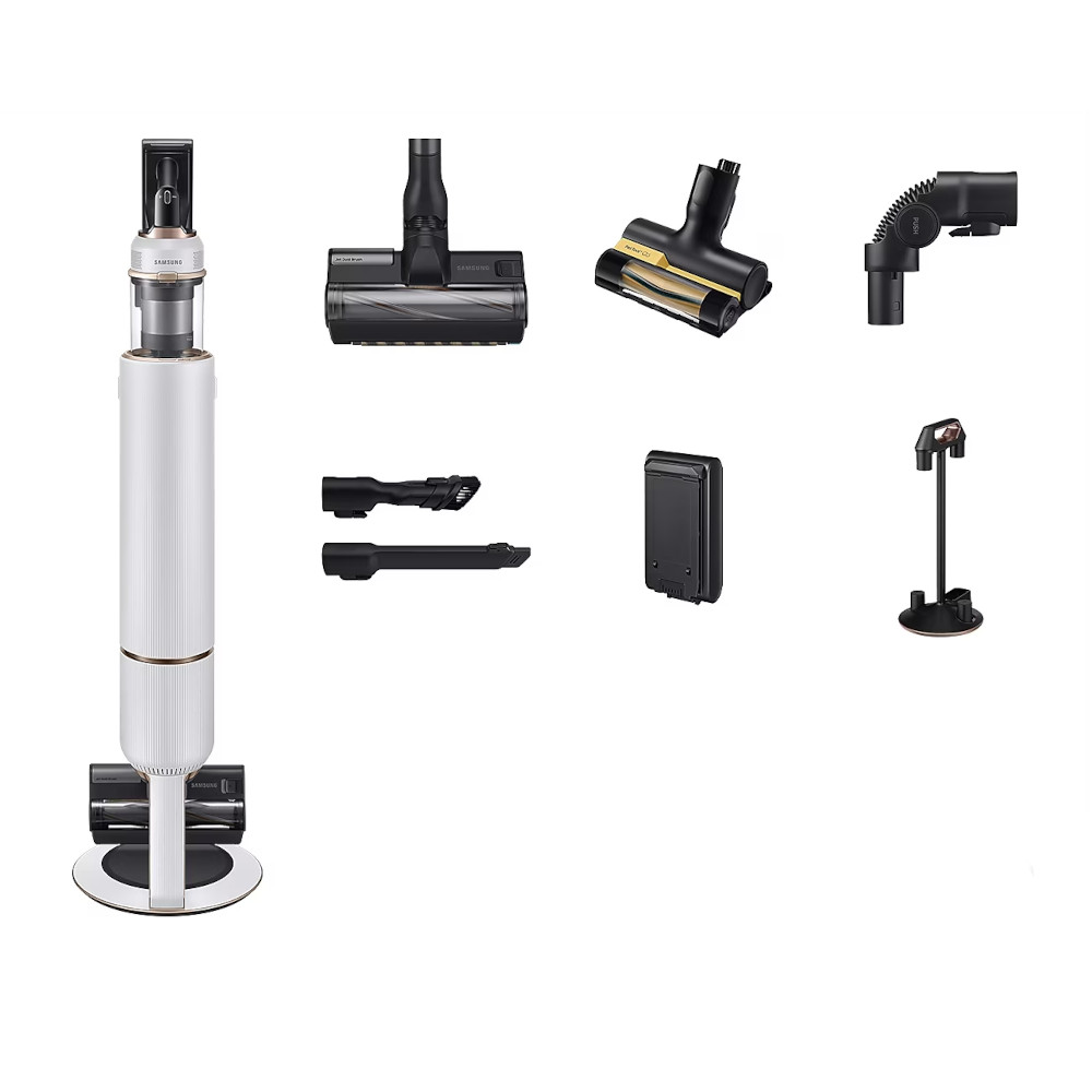 Aspirator vertical Samsung Bespoke Jet Plus Pet, 580 W, Perie duala Jet pentru covoare, Autonomie 60 minute, Alb Aspirator vertical Samsung Bespoke Jet Plus Pet, 580 W, Perie duala Jet pentru covoare, Autonomie 60 minute, Alb