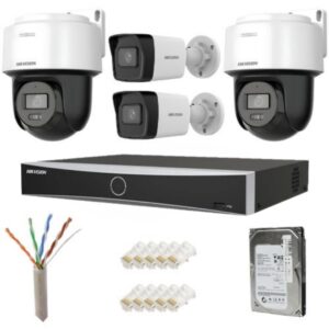 Sistem supraveghere IP complet Hikvision 2 camere fixe + 2 camere rotative 4MP IR/lumina alba Speaker, NVR 4 canale PoE, HDD 500GB Sistem supraveghere IP complet Hikvision 2 camere fixe + 2 camere rotative 4MP IR/lumina alba Speaker, NVR 4 canale PoE, HDD 500GB