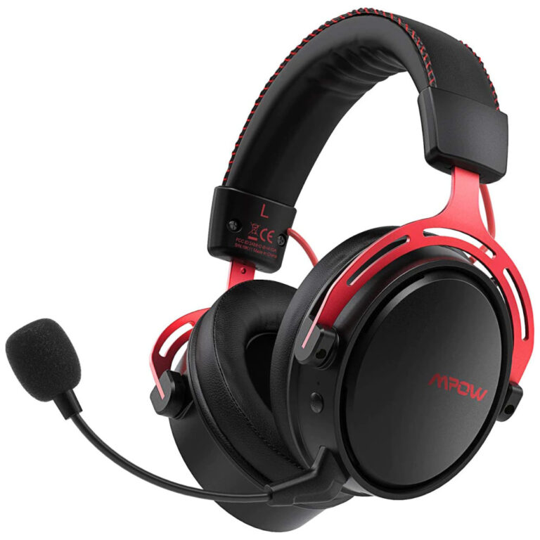 Casti Gaming cu microfon Mpow Air 2.4G, Wireless, Negru/Rosu