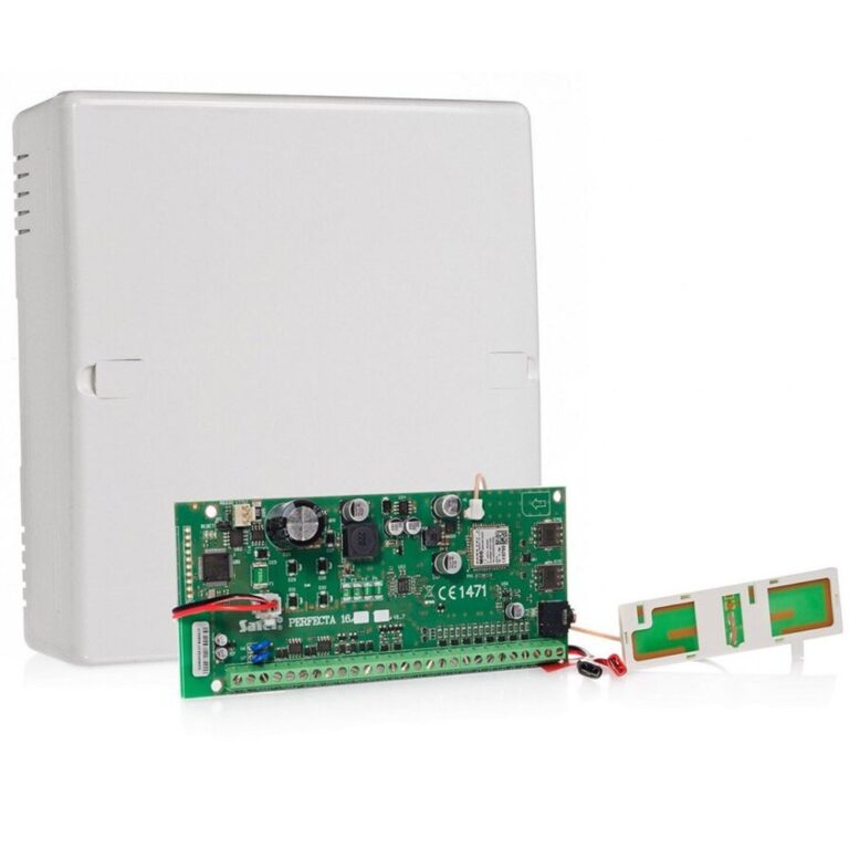 Centrala alarma antiefractie Satel PERFECTA 16 SET-A, 2 partitii, 8-16 zone, 4-12 iesiri, 15 utilizatori, antena