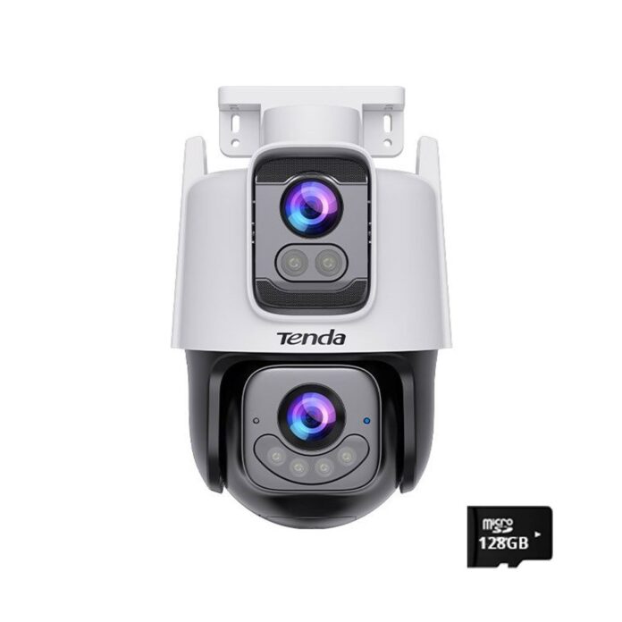 Camera supraveghere exterior PT WiFi 6 cu iluminare si lentila duala Tenda Full Color CH9-WCA, 3+3 MP, 4-6 mm, microfon si difuzor, IR/Lumina alba 30 m, auto-tracking, slot card, card memorie 128 GB inclus Camera supraveghere exterior PT WiFi 6 cu iluminare si lentila duala Tenda Full Color CH9-WCA, 3+3 MP, 4-6 mm, microfon si difuzor, IR/Lumina alba 30 m, auto-tracking, slot card, card memorie 128 GB inclus