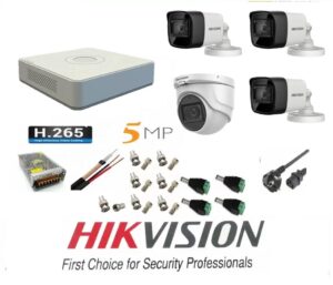 Sistem supraveghere video Hikvision 4 camere 5MP 3 exterior Turbo HD IR 80M 1 interior IR 20m DVR 4 canale cu full accesorii Sistem supraveghere video Hikvision 4 camere 5MP 3 exterior Turbo HD IR 80M 1 interior IR 20m DVR 4 canale cu full accesorii