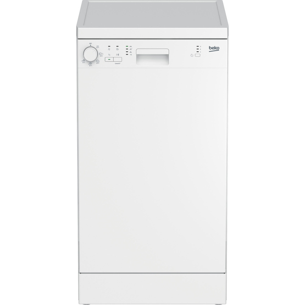 Masina de spalat vase slim Beko DFS05024W, 10 seturi, 5 programe, Clean&Shine, Indicator sare, Eco 50°C, Intensiv 70°C, Clatire suplimentara, Cos tacamuri, Clasa E Masina de spalat vase slim Beko DFS05024W, 10 seturi, 5 programe, Clean&Shine, Indicator sare, Eco 50°C, Intensiv 70°C, Clatire suplimentara, Cos tacamuri, Clasa E