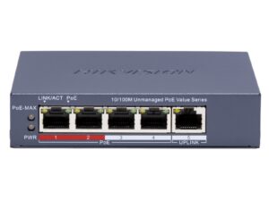 Switch Hikvision DS-3E0105P-E/M(C), 4 porturi PoE 100Mbps , 1 port 100Mbps RJ45, 45W, carcasa metalica, montare pe perete Switch Hikvision DS-3E0105P-E/M(C), 4 porturi PoE 100Mbps , 1 port 100Mbps RJ45, 45W, carcasa metalica, montare pe perete