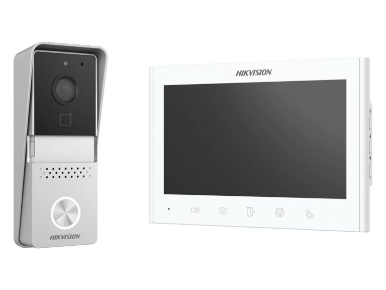 Kit videointerfon analogic Hikvision DS-KIS102-P/Surface, monitor 7 inch, post exterior, plug and play, IP55