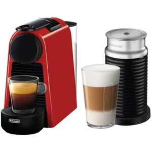 Espressor Nespresso DeLonghi Essenza Mini EN85.RAE, 1260 W, 0.6 L, 19 bar, Rosu + Aparat pentru spumare lapte Aeroccino Espressor Nespresso DeLonghi Essenza Mini EN85.RAE, 1260 W, 0.6 L, 19 bar, Rosu + Aparat pentru spumare lapte Aeroccino