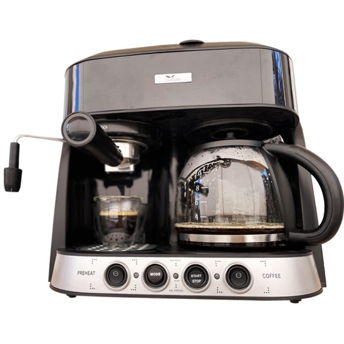 Espressor DelCaffe 3 in 1 Coffe Shot, 15 bari, 1850W, 1.25 l, Functie spumare, Inchidere automata, Negru Espressor DelCaffe 3 in 1 Coffe Shot, 15 bari, 1850W, 1.25 l, Functie spumare, Inchidere automata, Negru