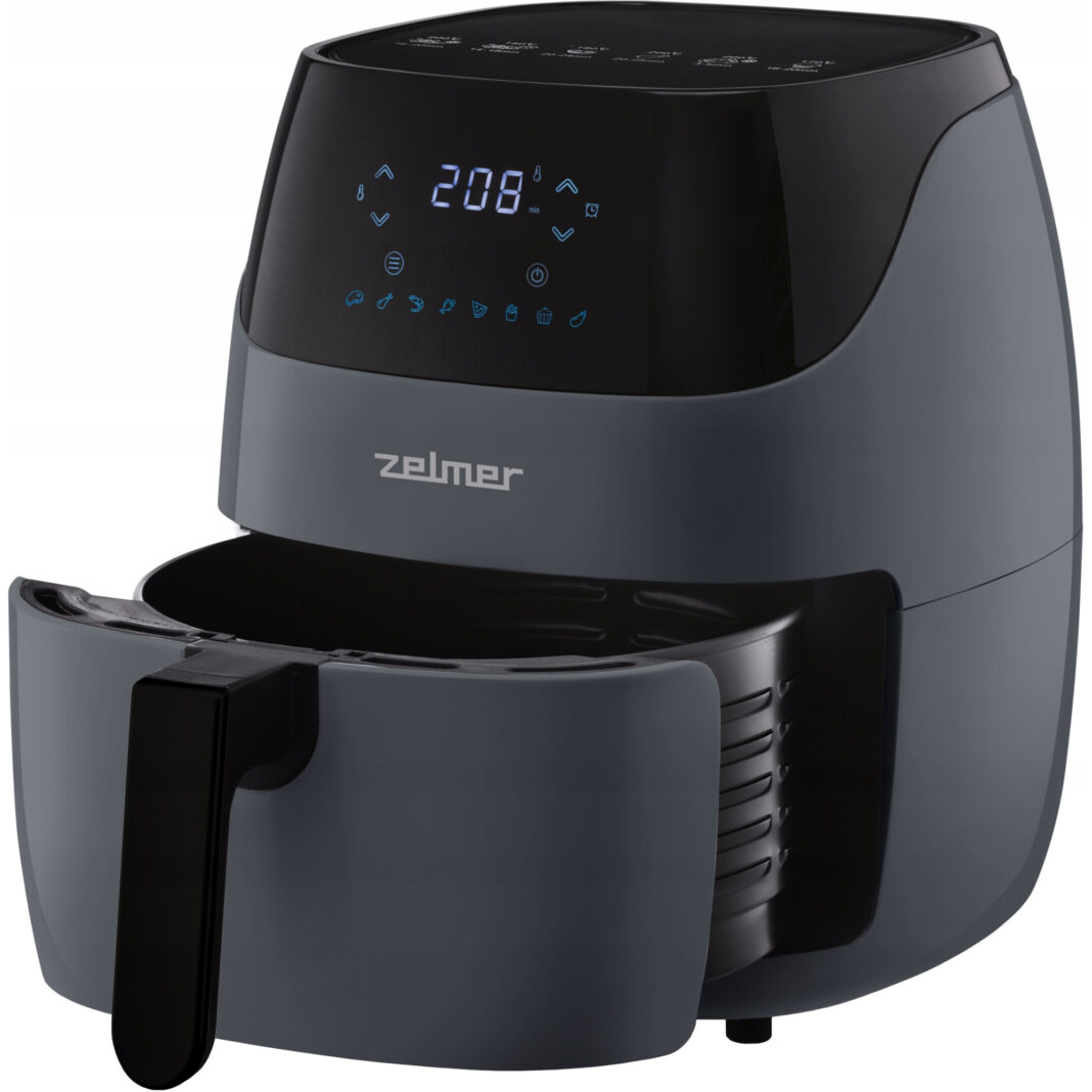 Friteuza cu aer cald Zelmer ZAF5502G, 1500 W, Invelis antiaderent, 5 L, Control tactil, Temporizator, Oprire automata, 8 Programe presetate, Termostat reglabil, Gri Antracit