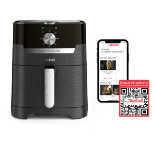 Friteuza cu aer cald Tefal Easy Fry & Grill EY501815 2 in 1, 1400W, capacitate 4.6L, pana la 6 persoane, functie grill, temperatura ajustabila, negru & argintiu Friteuza cu aer cald Tefal Easy Fry & Grill EY501815 2 in 1, 1400W, capacitate 4.6L, pana la 6 persoane, functie grill, temperatura ajustabila, negru & argintiu