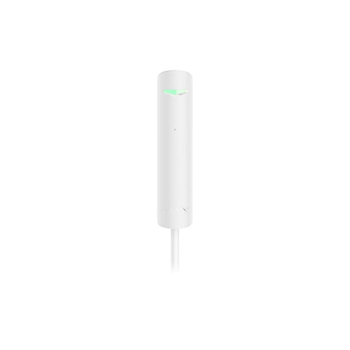 Detector de geam spart Ajax GlassProtect Fibra WH, 9 m, 180 grade, contact NC, alb Detector de geam spart Ajax GlassProtect Fibra WH, 9 m, 180 grade, contact NC, alb