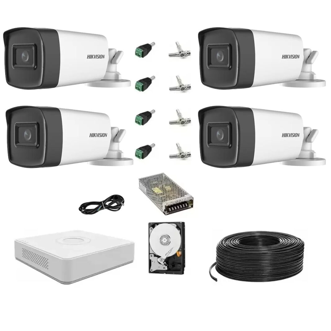 Kit 4 camere supraveghere Hikvision, 2MP FULL HD, IR 40m, accesorii montaj incluse Kit 4 camere supraveghere Hikvision, 2MP FULL HD, IR 40m, accesorii montaj incluse