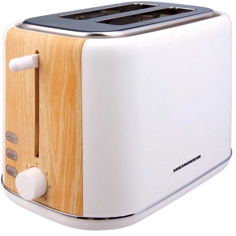 Prajitor de paine Heinner Soft Wood HTP-WH800BB, 800 W, 2 felii, Alb/Maro